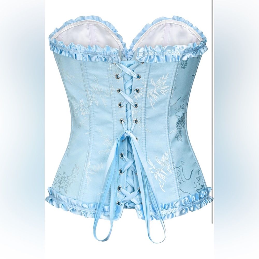Fairycore Blue Satin Corset Bustier 2XL Coquette Lace-Up Top - Picture 2 of 9